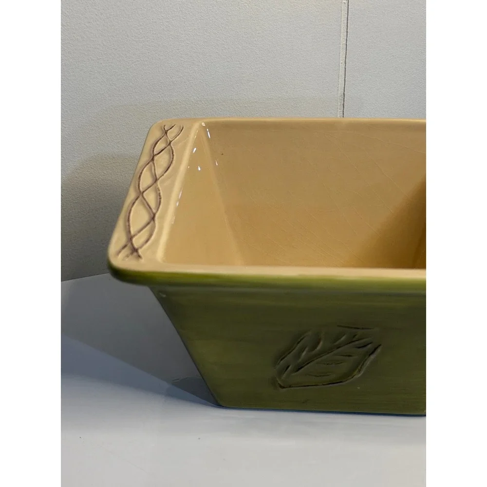 Tastefully Simple Host Collection Serving Bowl Green Leaf Embossed‎ Ceramic